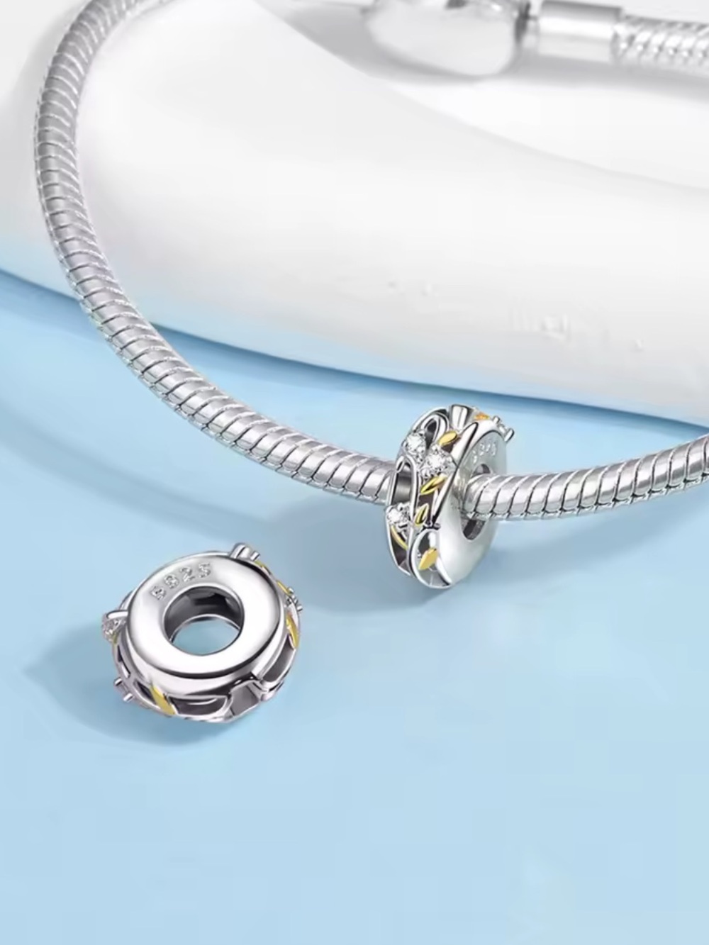 Pandora Two-Tone Silver Spacer Charm with Gold Accents